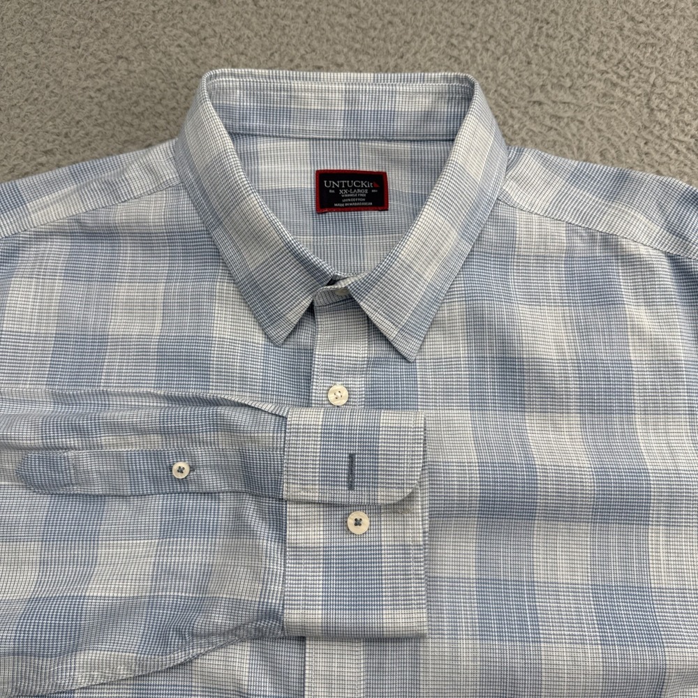UNTUCKit Cena Dress Shirt Mens 2XL Blue Check Long Sleeve Button Up 41061